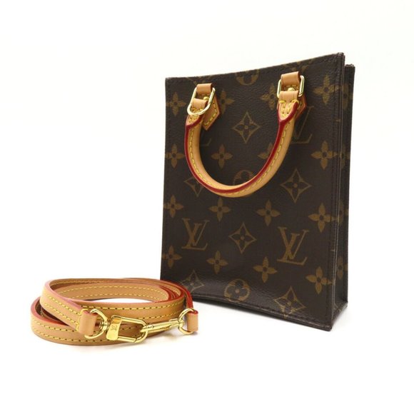LOUIS VUITTON Petit Sac Plat 2way Shoulder crossbody Bag  Monogram Used - Picture 1 of 10